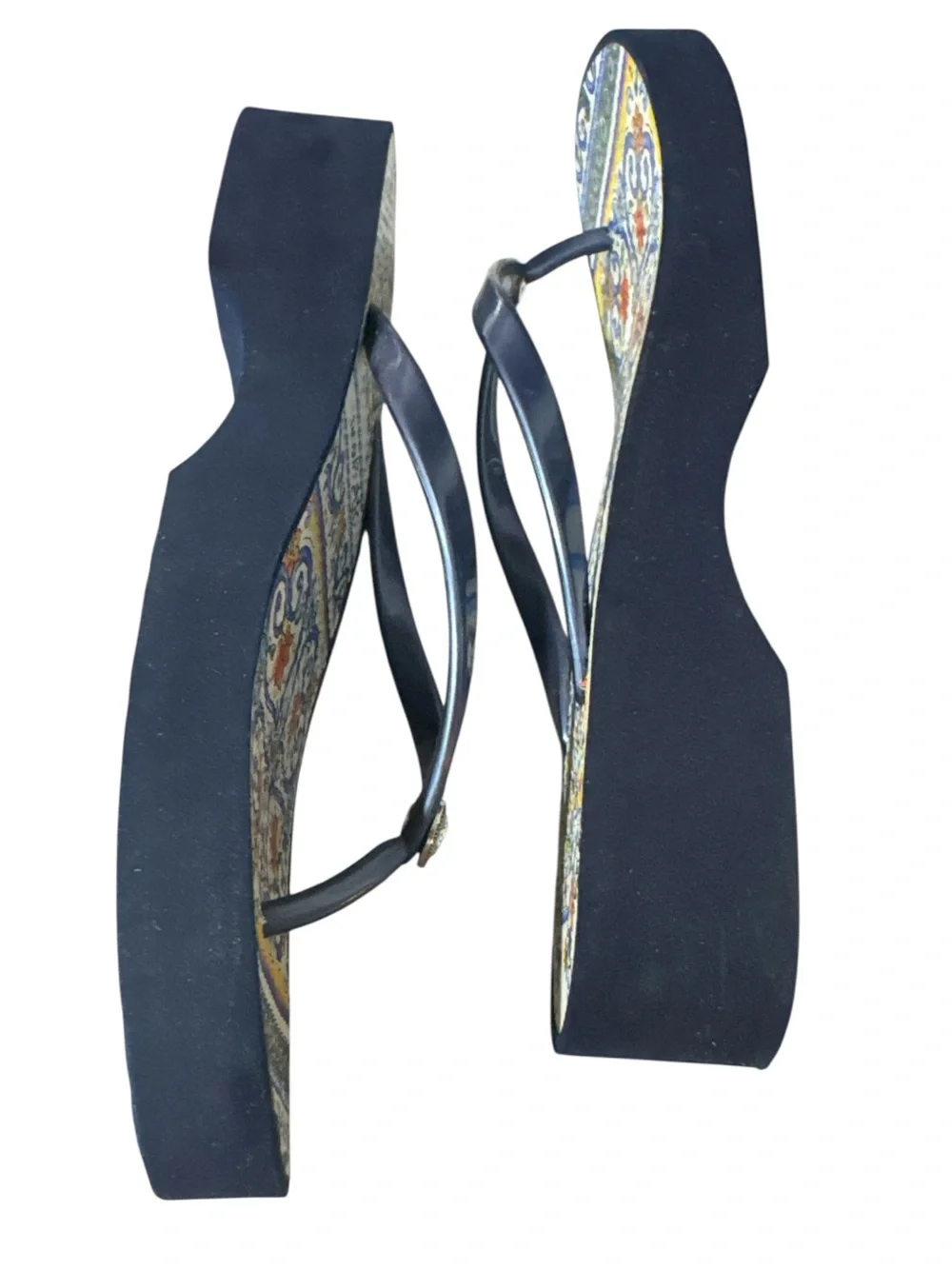 Brighton Blue Museum Wedge Sandals with Colorful Tile Print Sz 9